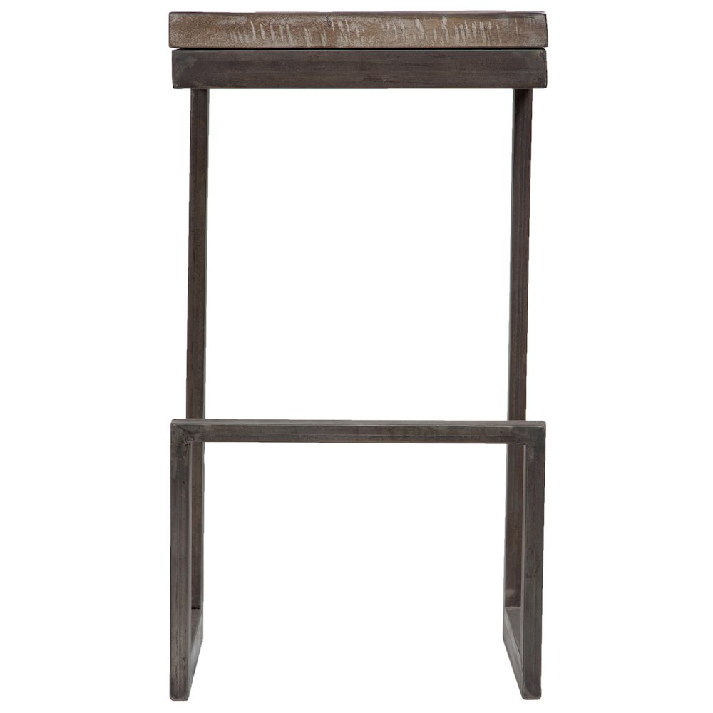 Porter Designs Cube Solid Mango Wood & Metal Bar Stool, Gray (Set of 2). Picture 2
