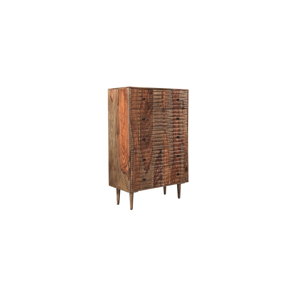 Porter Designs Waves Solid Sheesham Wood Chest, Brown. Picture 1