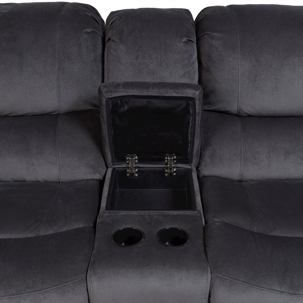 Porter Designs Ramsey Microfiber Reclining Console Loveseat, Gray. Picture 14
