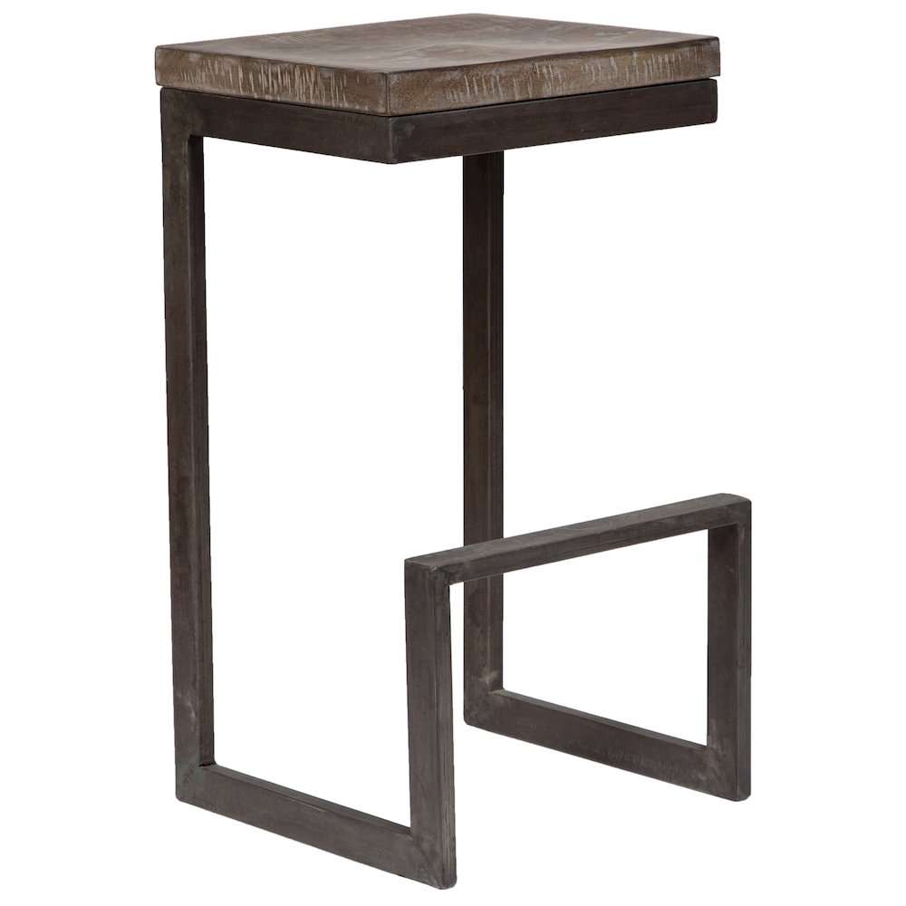 Porter Designs Cube Solid Mango Wood & Metal Bar Stool, Gray (Set of 2). Picture 6