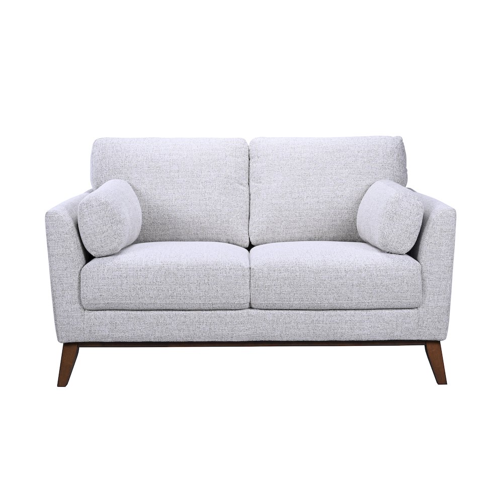 Flanders Wood Trim Upholstered Loveseat, Gray. Picture 2