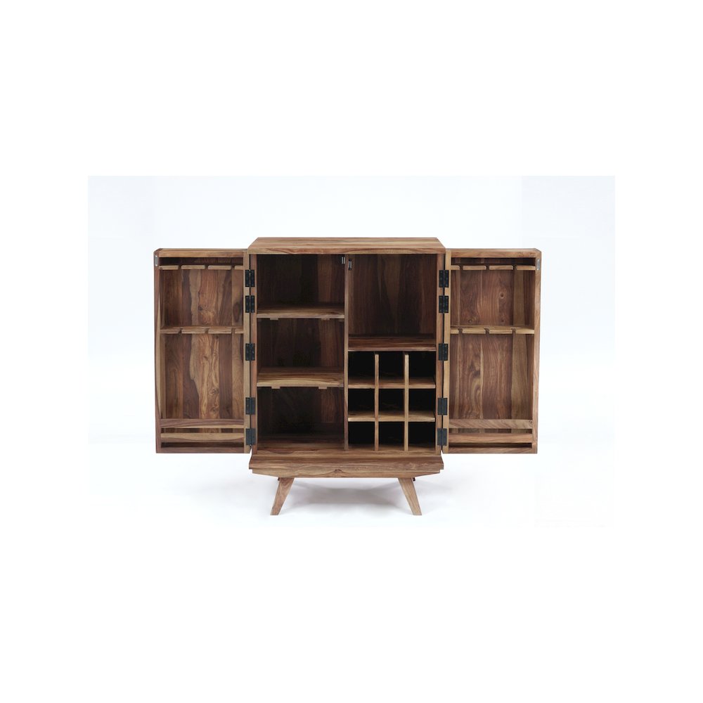 Porter Designs Fusion Solid Sheesham Wood Bar Cabinet, Natural. Picture 5