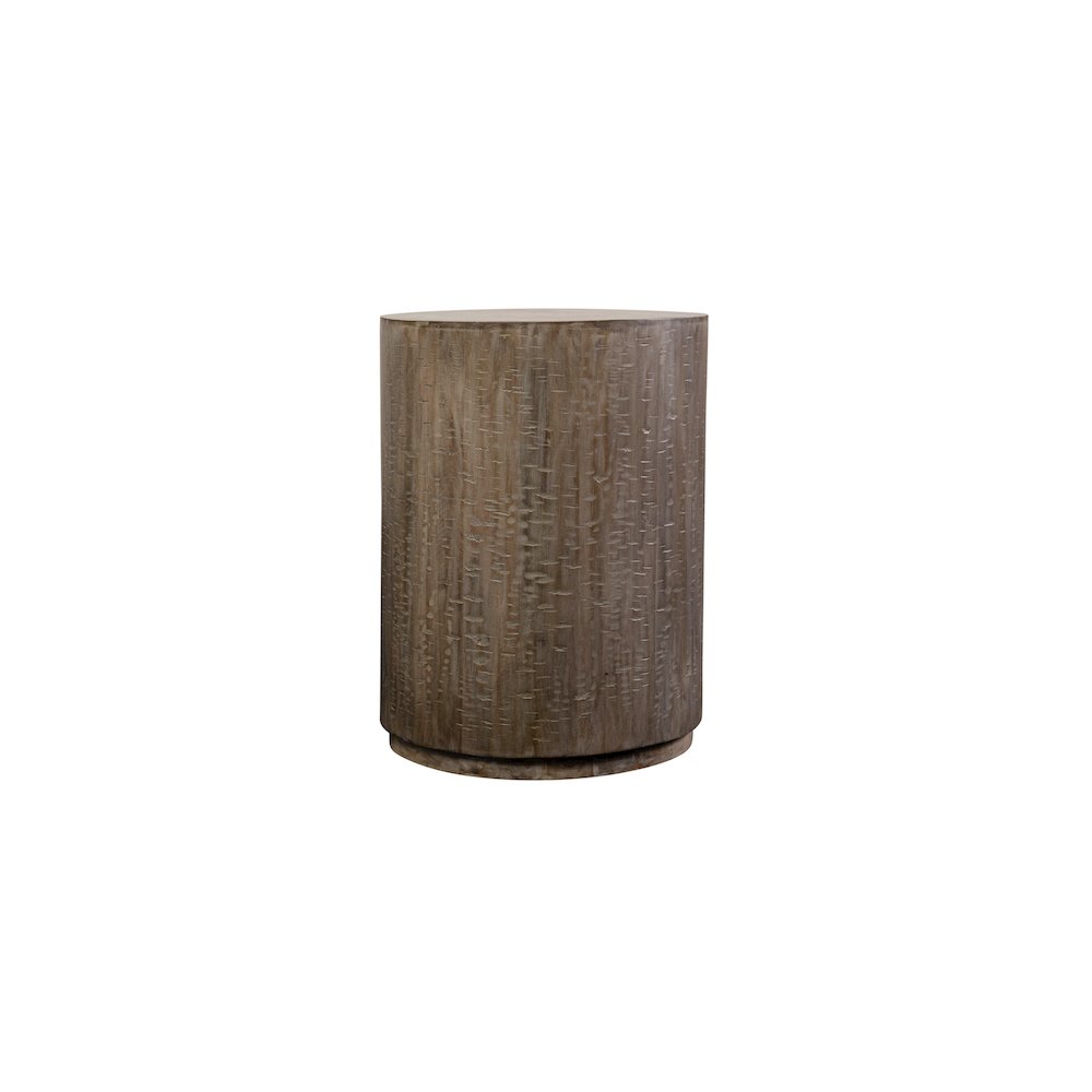 Porter Designs Drum Gray Wash Mango Wood End Table, Gray. Picture 3