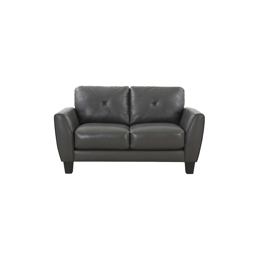 Porter Designs Trento Top Grain Leather Loveseat, Gray. Picture 2