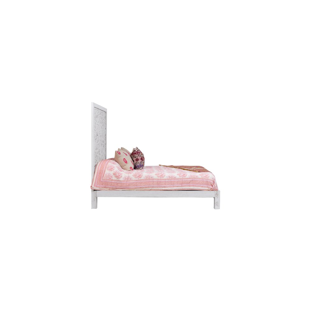 Porter Designs Bali Solid Hand Carved Wood Queen Bed, White. Picture 8