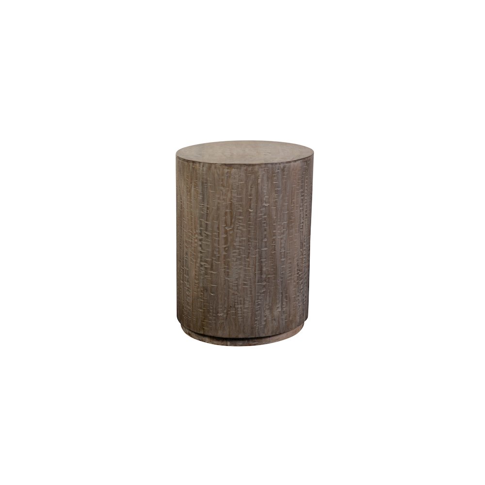 Porter Designs Drum Gray Wash Mango Wood End Table, Gray. Picture 2