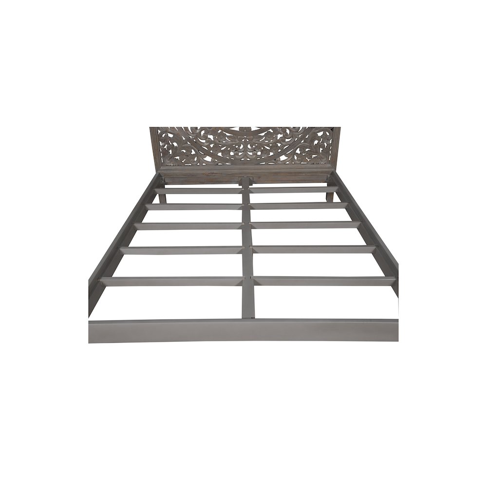 Porter Designs Mandala Hand Carved Motif Queen Bed, Gray. Picture 5