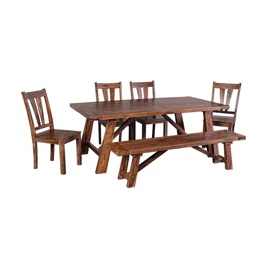 Porter Designs Kalispell Solid Sheesham Wood Dining Table, Brown. Picture 5