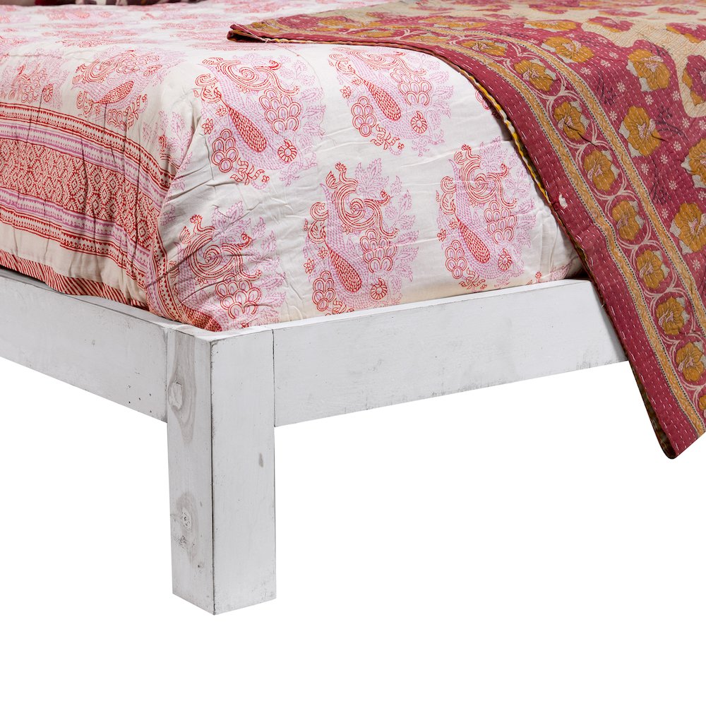 Porter Designs Bali Solid Hand Carved Wood Queen Bed, White. Picture 6