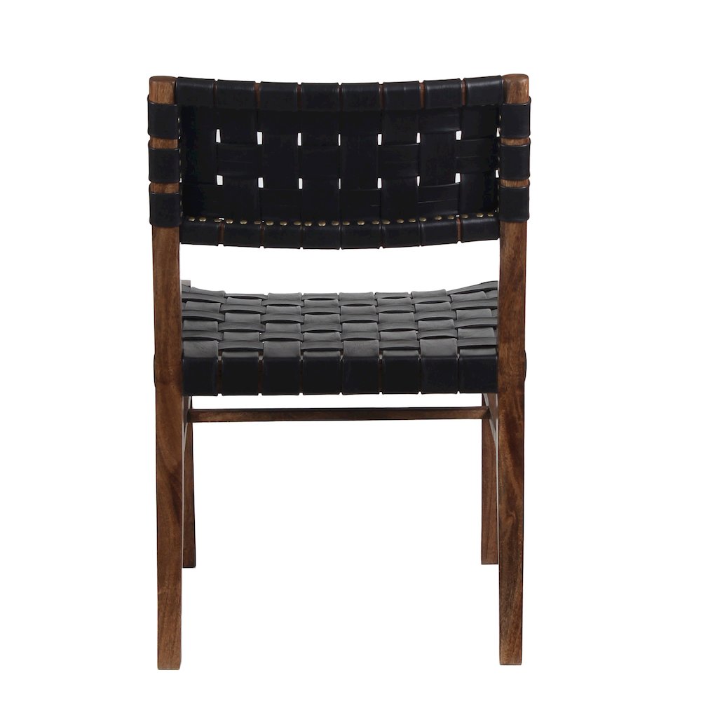 Porter Designs Kier Genuine Leather Basket-Woven Dining Chair, Brown (Set of 2). Picture 4