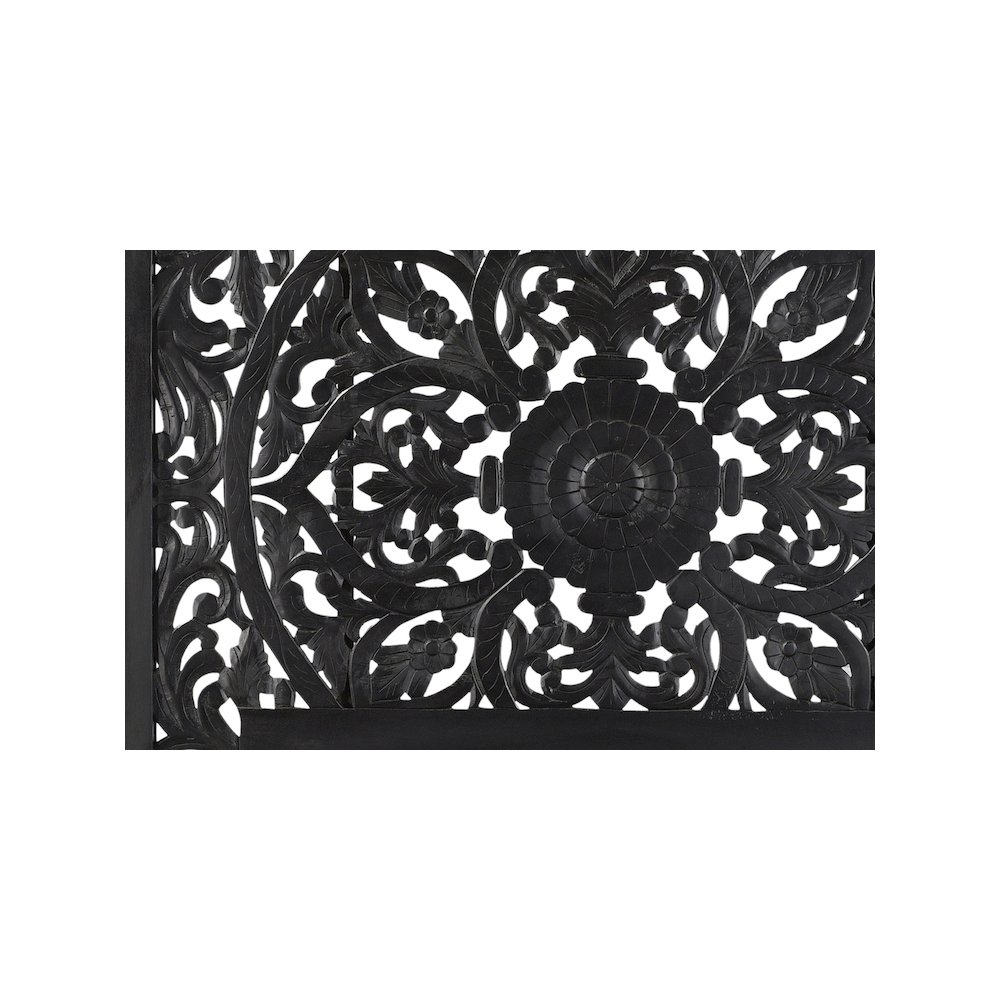 Porter Designs Bali Solid Hand Carved Wood Queen Bed, Black. Picture 8