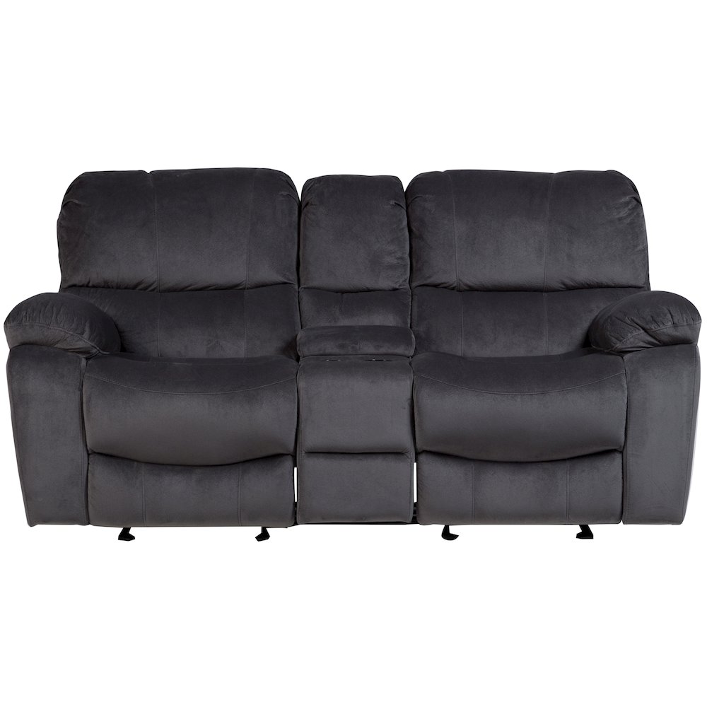 Porter Designs Ramsey Microfiber Reclining Console Loveseat, Gray. Picture 3
