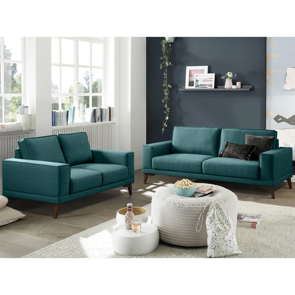 Jarrett Modern Upholstered Sofa, Blue. Picture 2