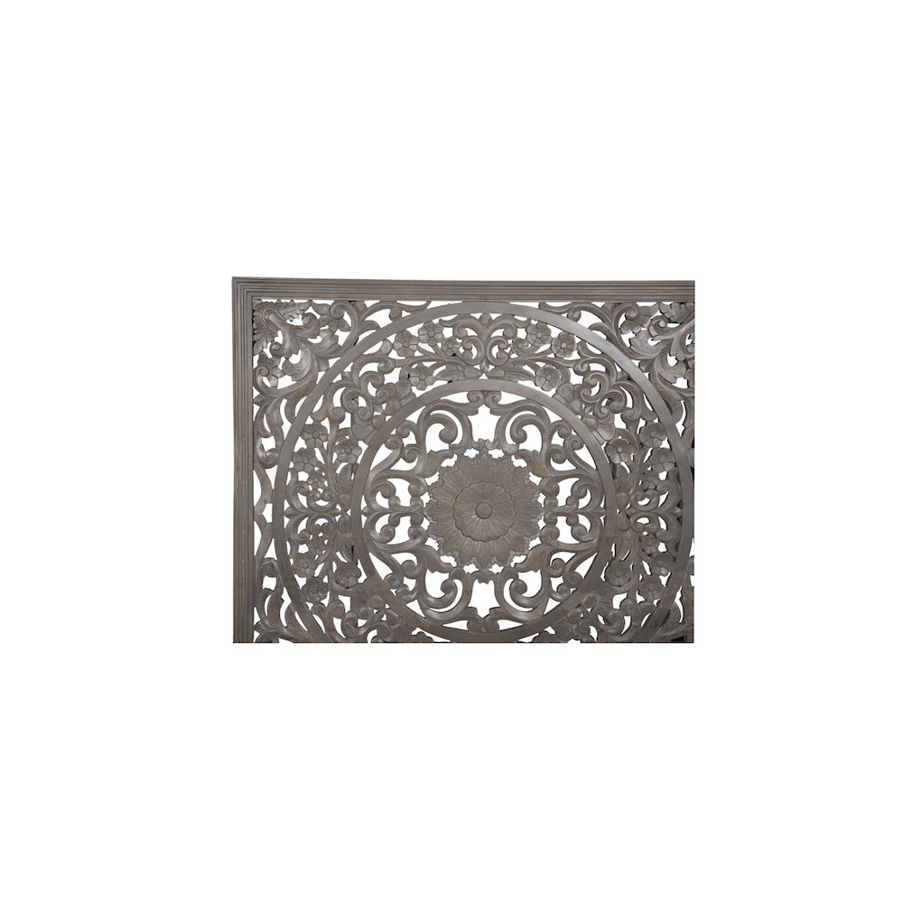 Porter Designs Mandala Hand Carved Motif Queen Bed, Gray. Picture 6