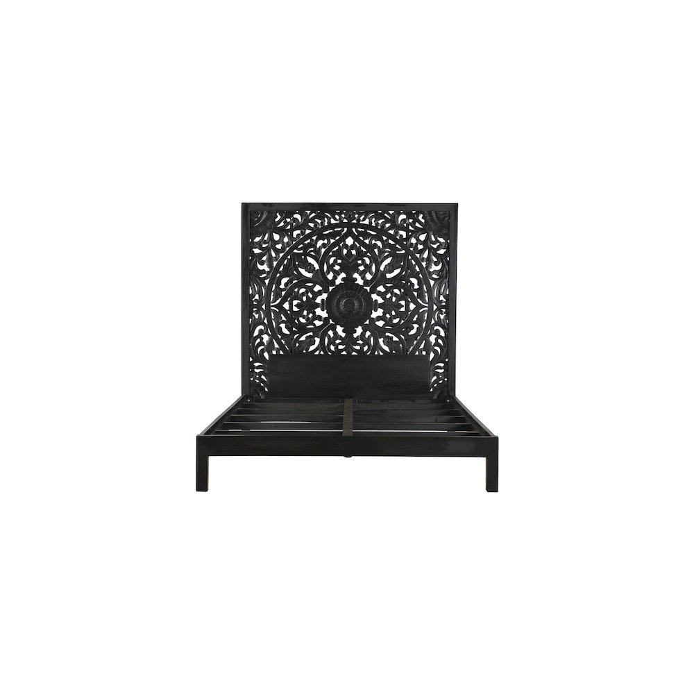 Porter Designs Bali Solid Hand Carved Wood Queen Bed, Black. Picture 2