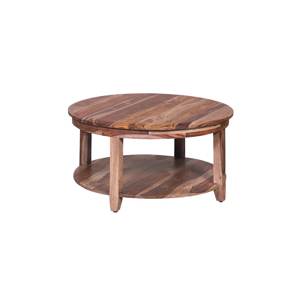 Sonora Solid Sheesham Wood Round Coffee Table, Brown. Picture 2