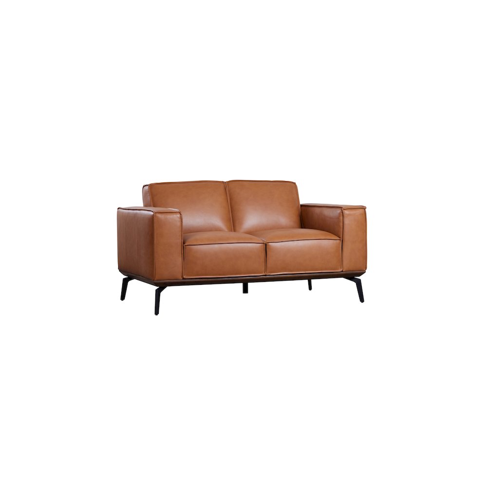 Porter Designs Carina Top Grain Leather Loveseat, Brown. Picture 1