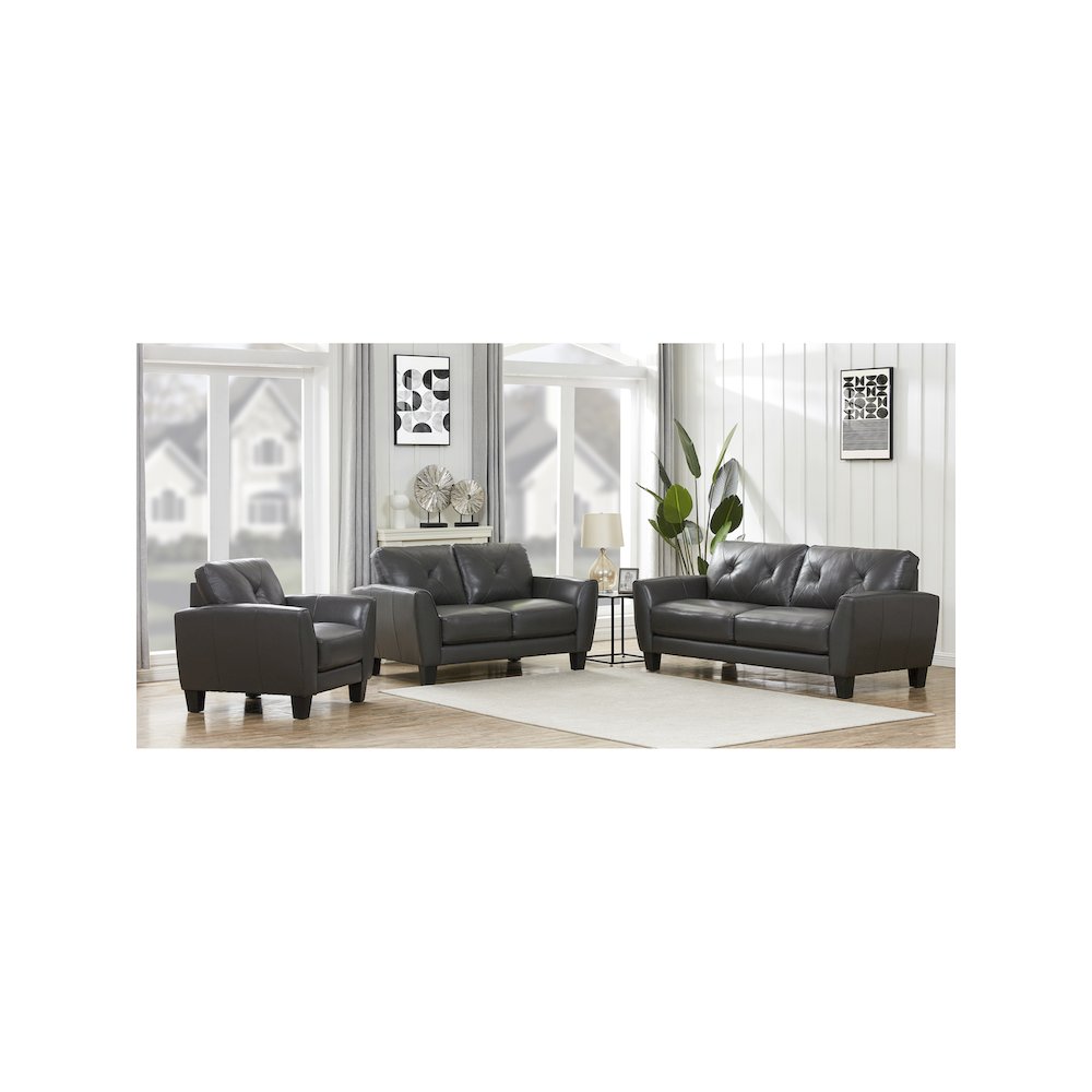 Porter Designs Trento Top Grain Leather Sofa, Gray. Picture 2