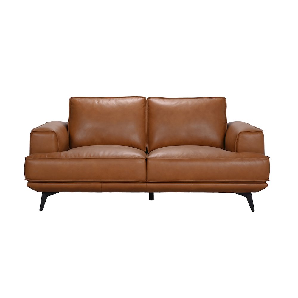 Pirelli Full-Grain Leather Loveseat, Brown. Picture 3