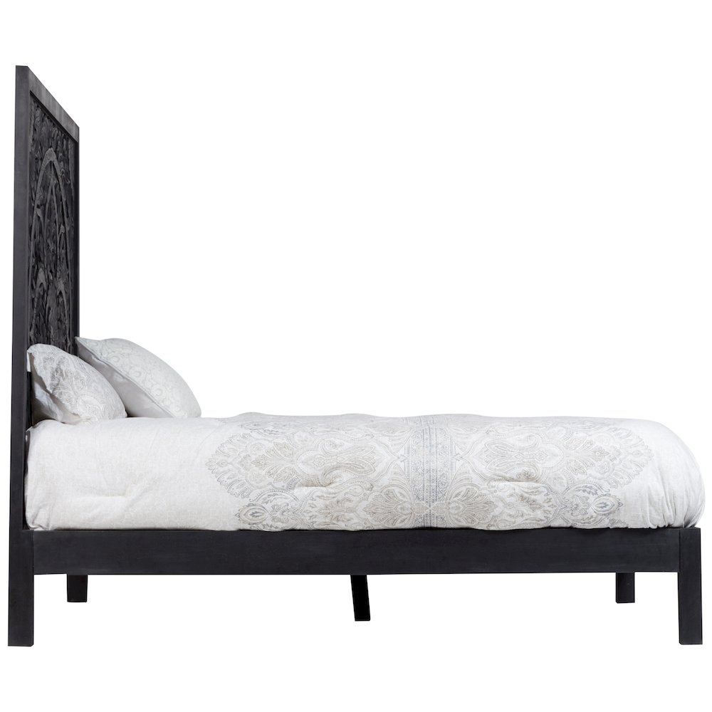 Porter Designs Bali Solid Hand Carved Wood Queen Bed, Black. Picture 3
