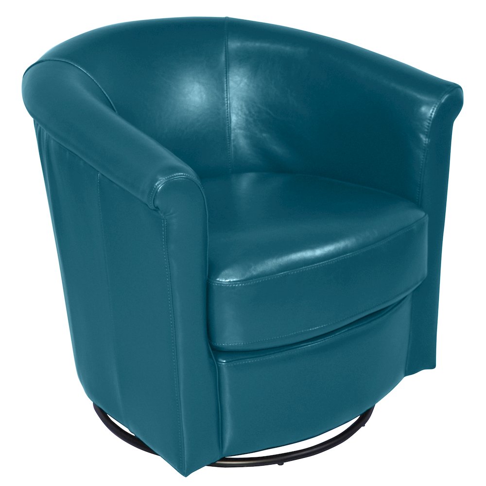 Porter Designs Marvel Contemporary Leather-Look Swivel Accent Chair, Blue. Picture 1