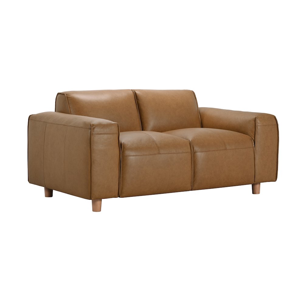 Nerio Top-Grain Leather Loveseat, Brown. Picture 1