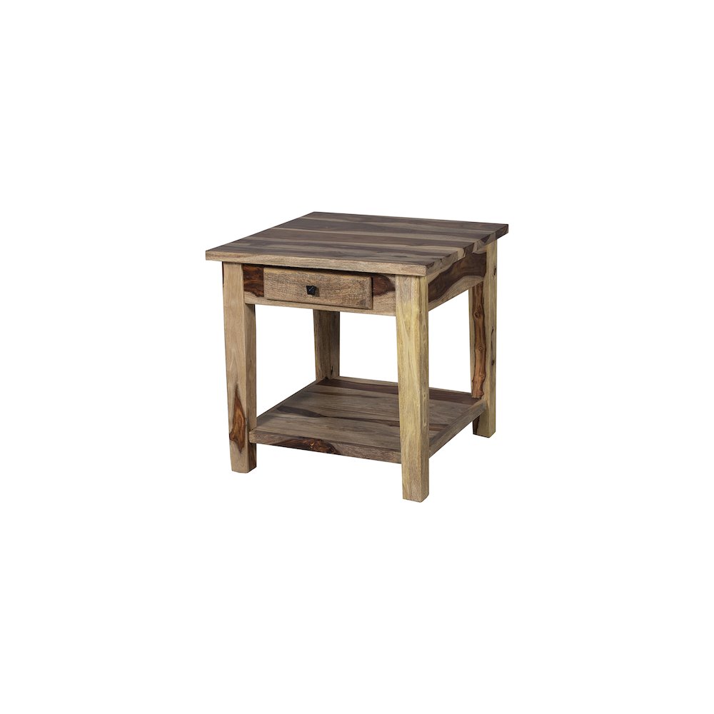 Porter Designs Taos Solid Sheesham Wood End Table, Natural. Picture 1
