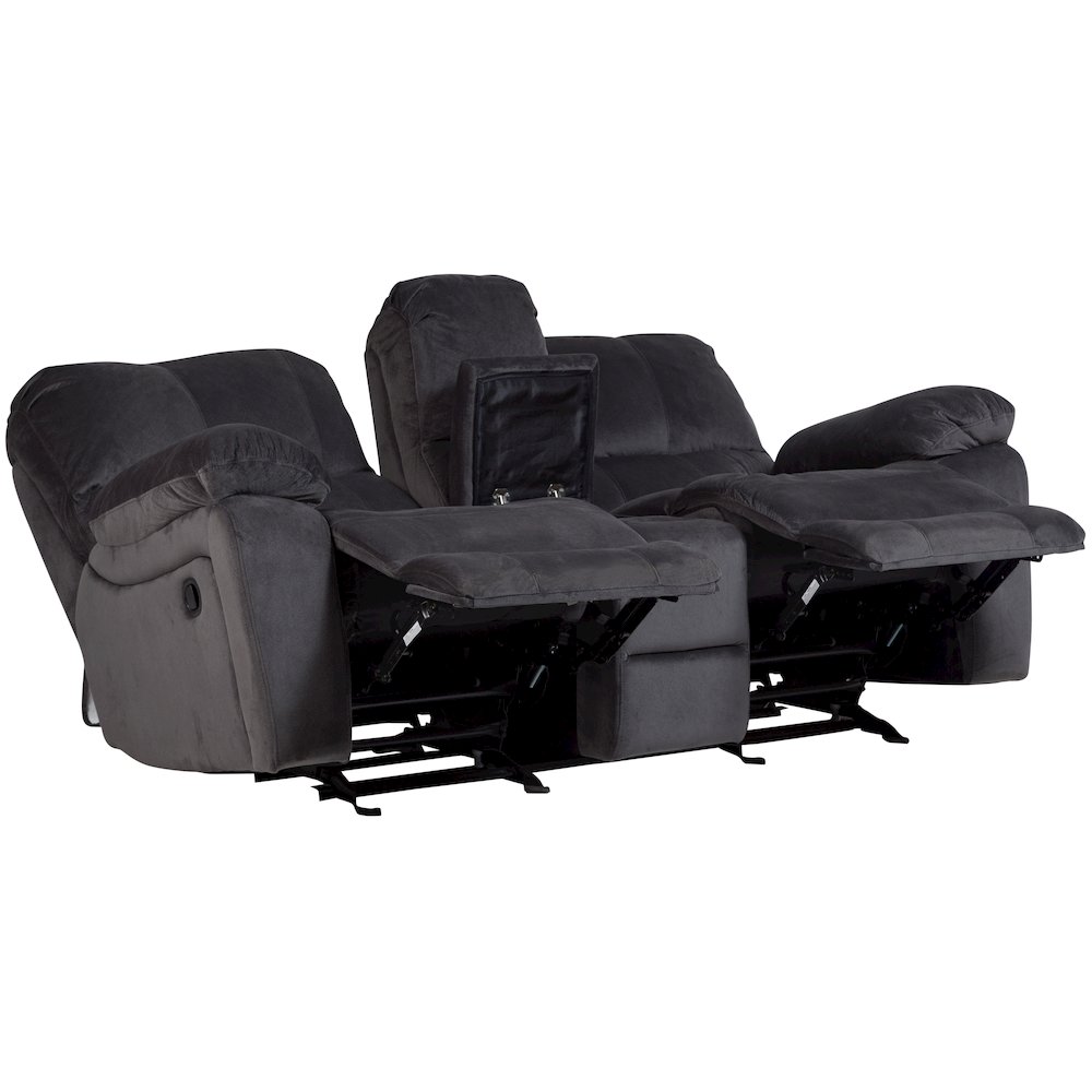 Porter Designs Ramsey Microfiber Reclining Console Loveseat, Gray. Picture 7