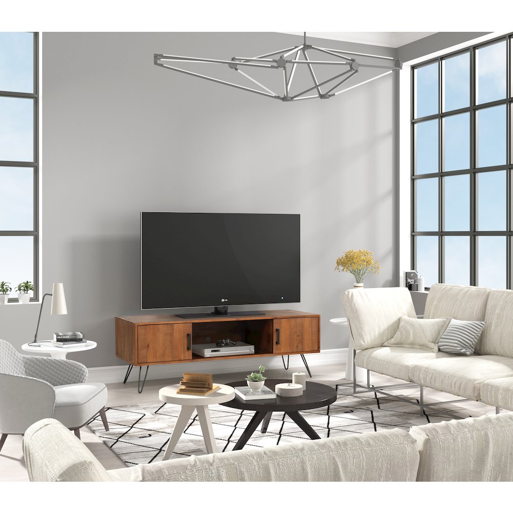 Hurst Solid Pine Wood Foldable 60" TV Stand. Picture 3