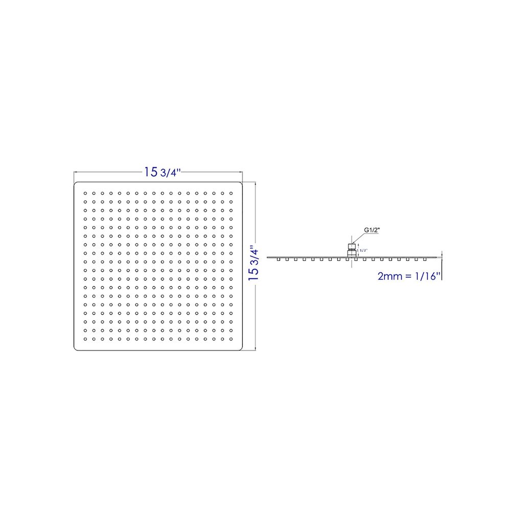Solid Brushed Stainless Steel 16" Square Ultra Thin Rain Shower Head. Picture 7