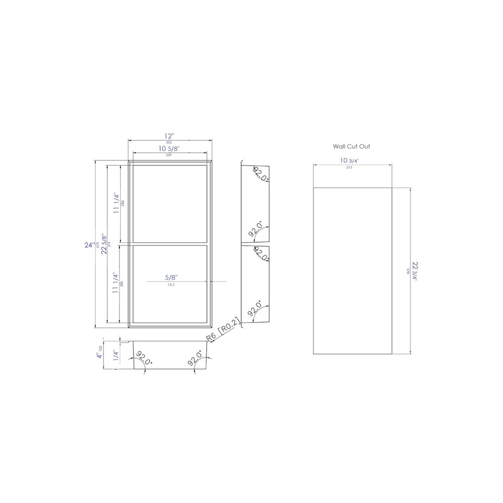 12" x 24" Brushed Black PVD Stainless Steel Vertical Double Shelf Shower Niche. Picture 9
