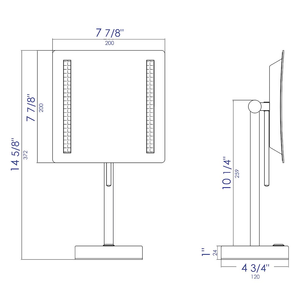 Polished Chrome Tabletop Square 8" 5x Magnifying Cosmetic Mirror with Light. Picture 10