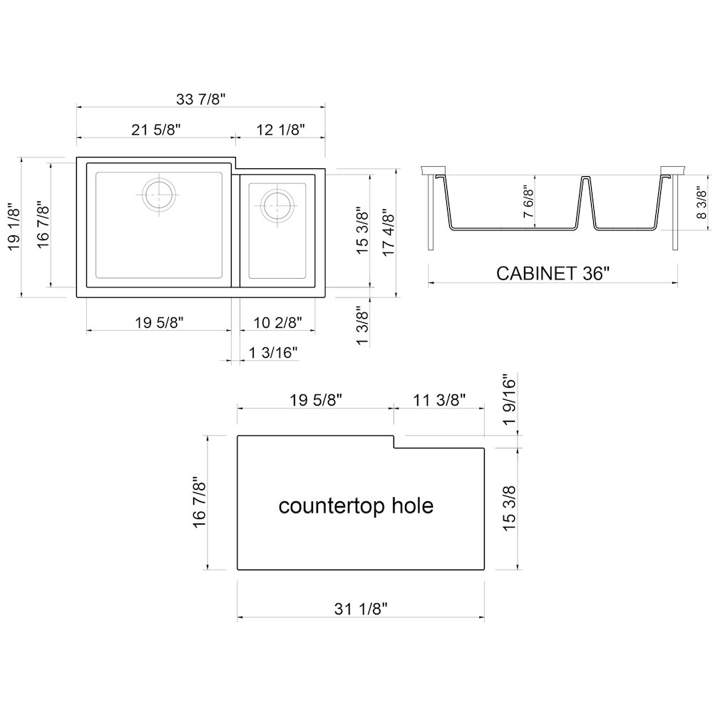 White 34" Double Bowl Undermount Granite Composite Kitchen Sink. Picture 10