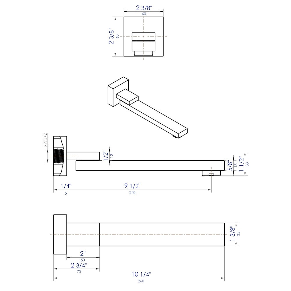 Brushed Nickel Square Foldable Tub Spout. Picture 8