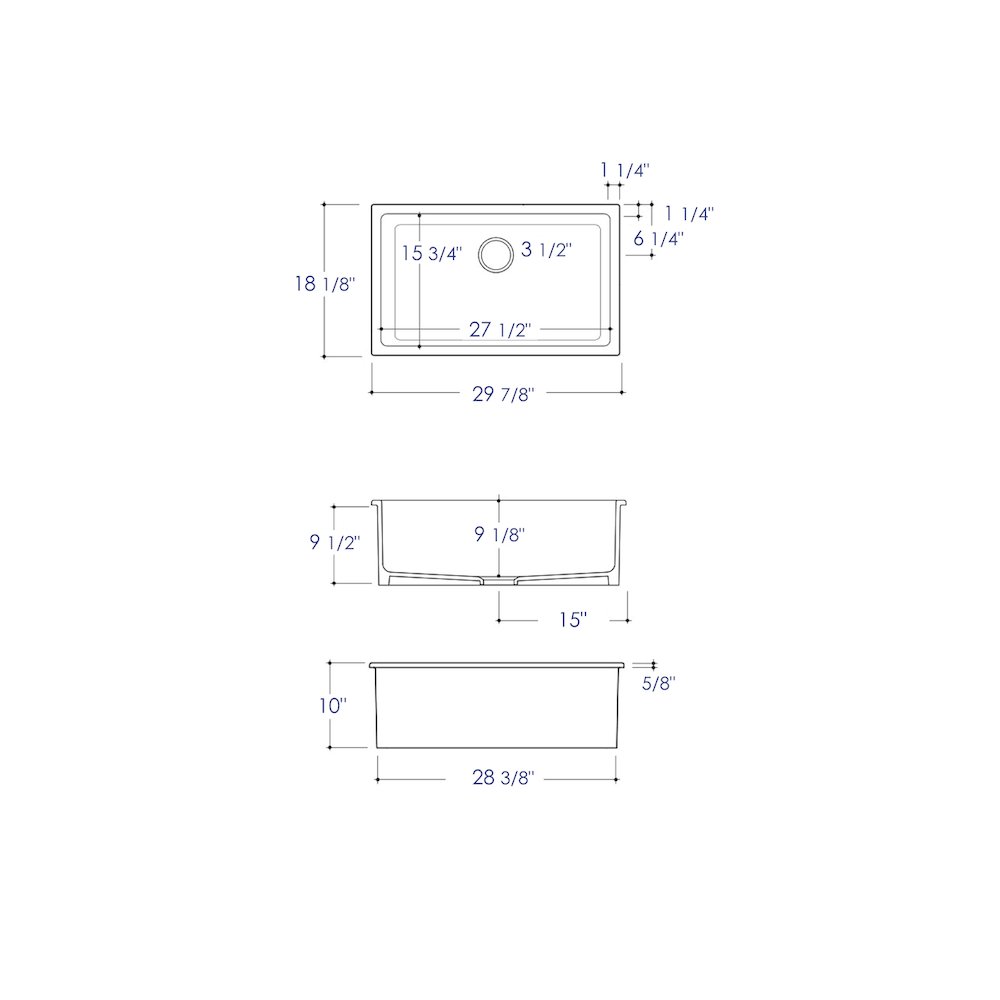 Black Matte 30" x 18" Fireclay Undermount / Drop In Fireclay Kitchen Sink. Picture 10