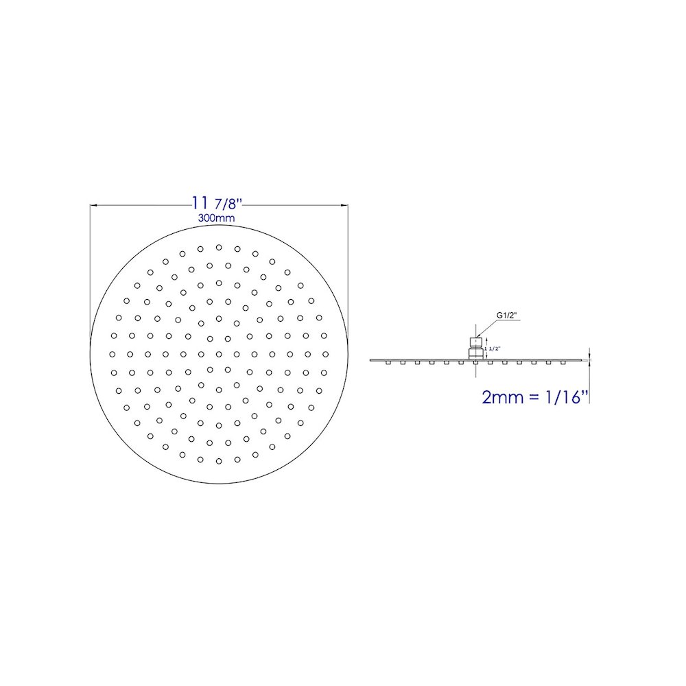 Solid Brushed Stainless Steel 12" Round Ultra Thin Rain Shower Head. Picture 8