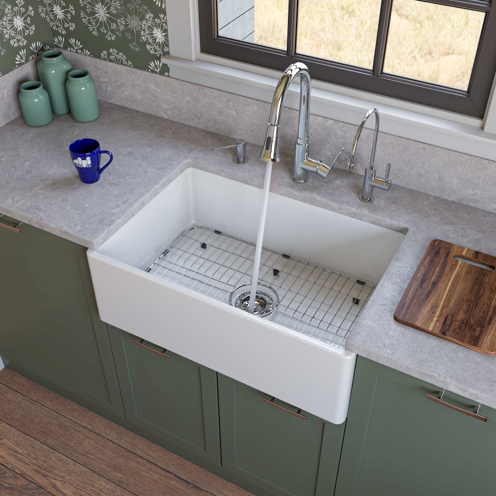 White 30" Contemporary Smooth Apron Fireclay Farmhouse Kitchen Sink. Picture 2