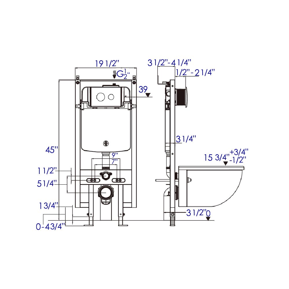 White Dual Flush Wall Mounted Toilet Tank Carrier for WD101, WD332, WD333. Picture 7