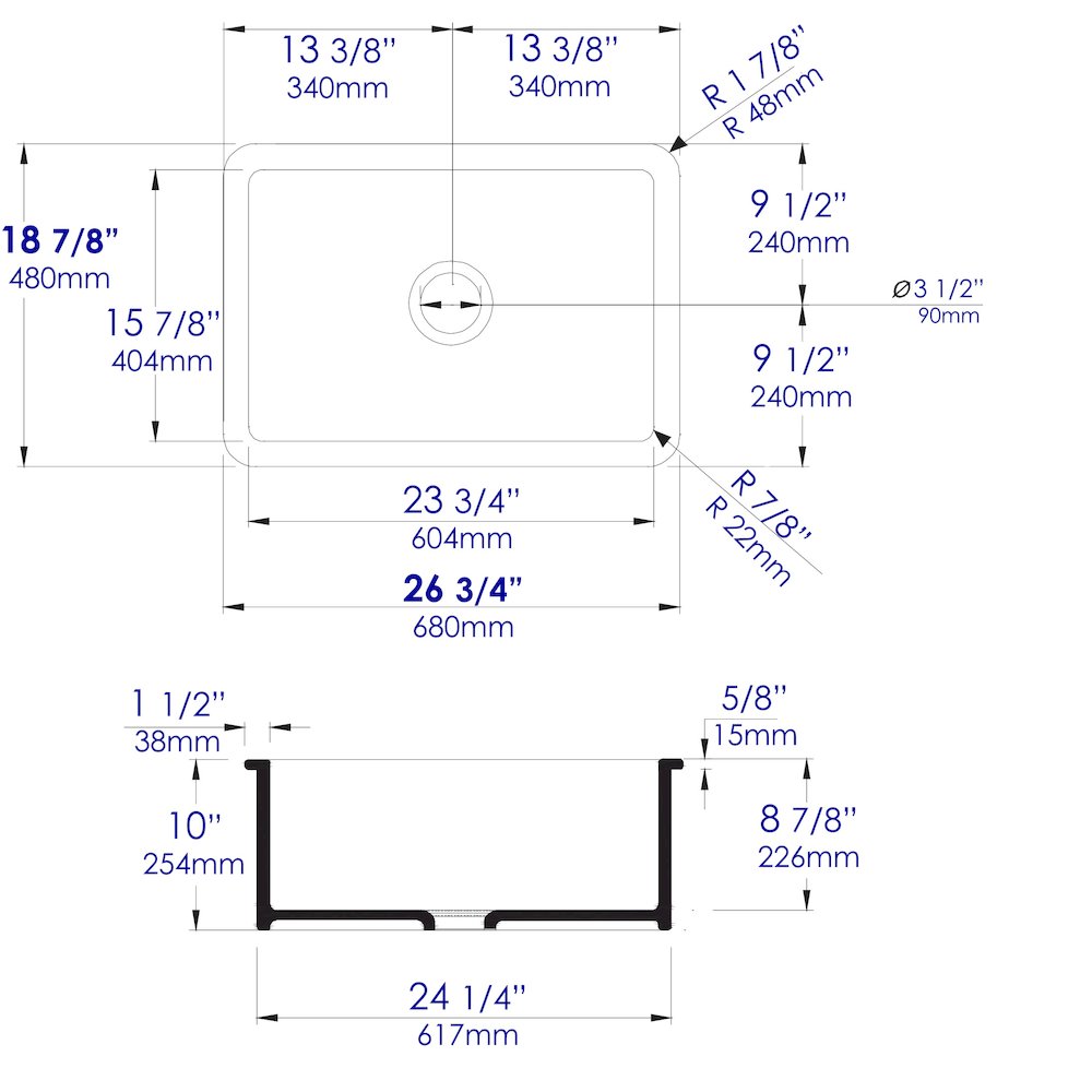 White 27" x 18" Fireclay Undermount / Drop In Firelcay Kitchen Sink. Picture 10