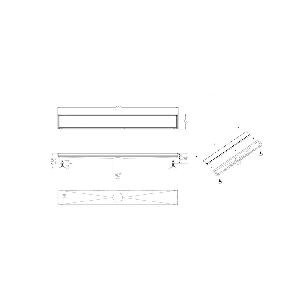 24" Modern Polished Stainless Steel Linear Shower Drain with Solid Cover. Picture 7