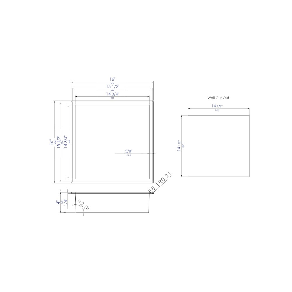 16" x 16" Brushed Copper PVD Steel Square Single Shelf Shower Niche. Picture 6