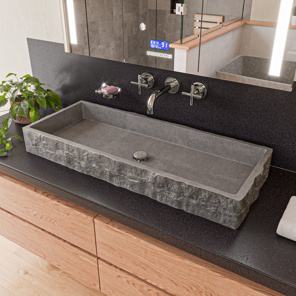 39" Solid Concrete Gray Matte Trough Sink for the Bathroom. Picture 2