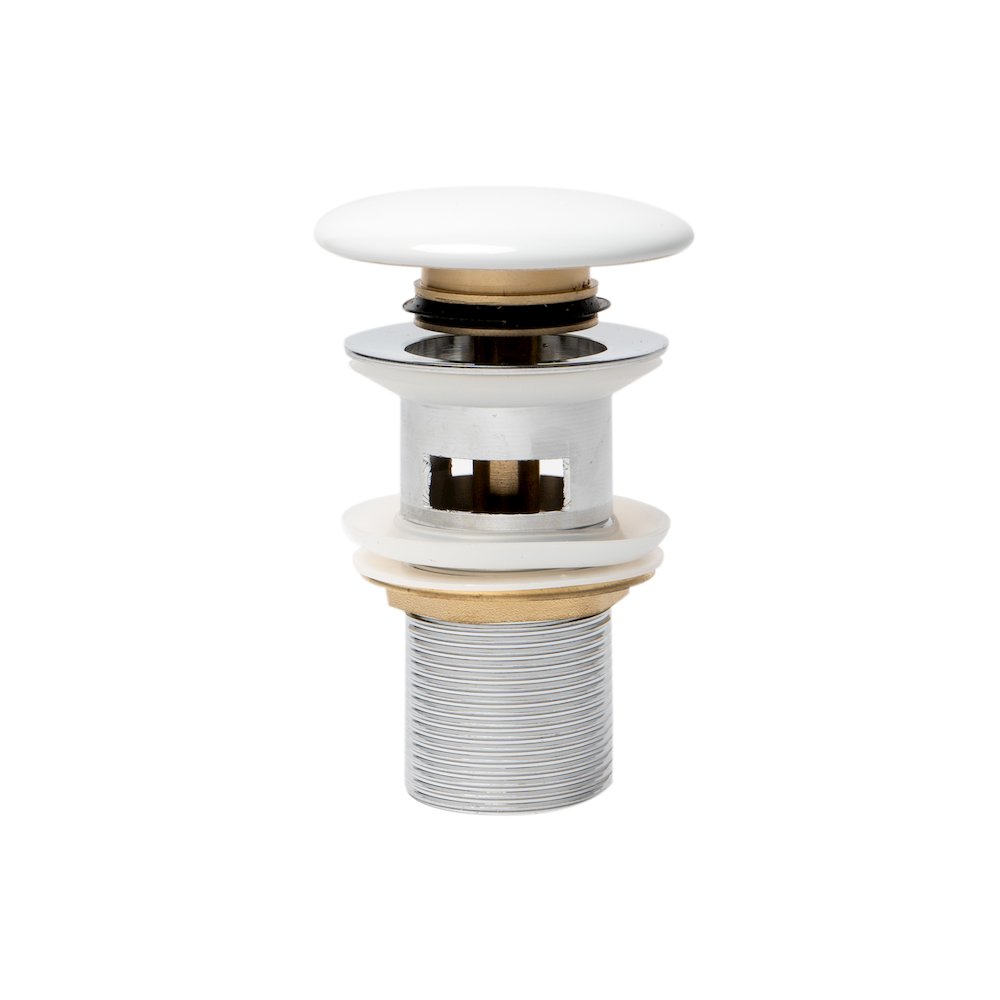 White Ceramic Mushroom Top Pop Up Drain for Sinks with Overflow. Picture 3