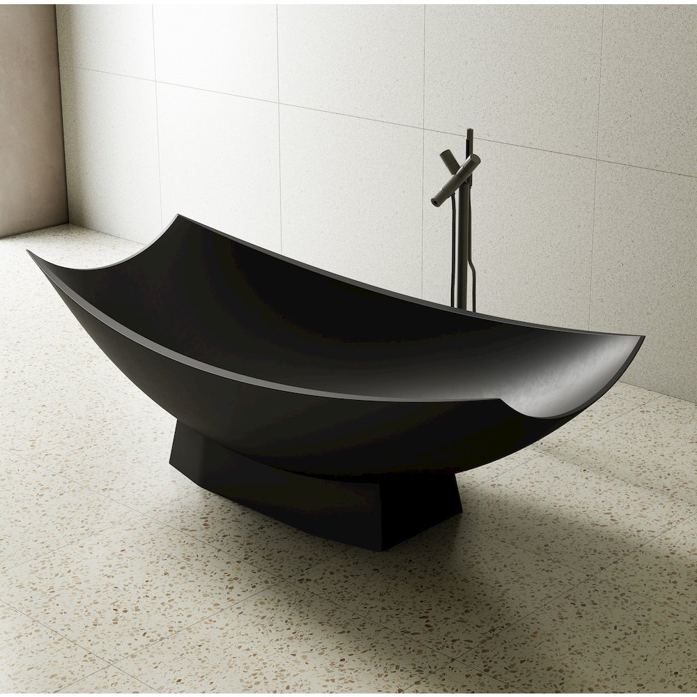 Black Matte 71" Solid Surface Resin Free Standing Hammock Style Bathtub. Picture 2
