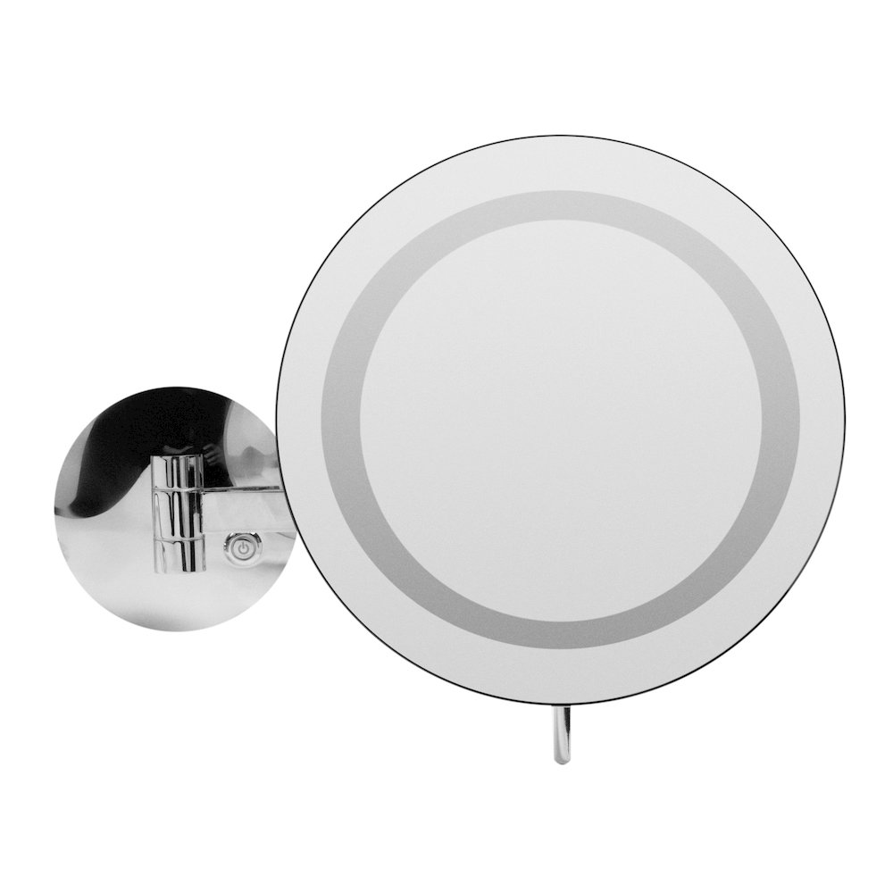 Polished Chrome Wall Mount Round 9" 5x Magnifying Cosmetic Mirror with Light. Picture 5
