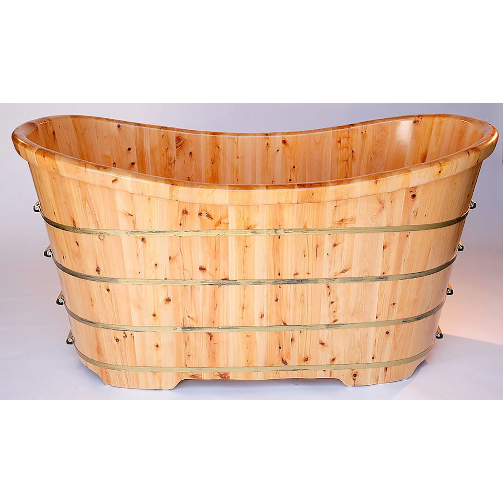 63" Free Standing Cedar Wooden Bathtub. Picture 2