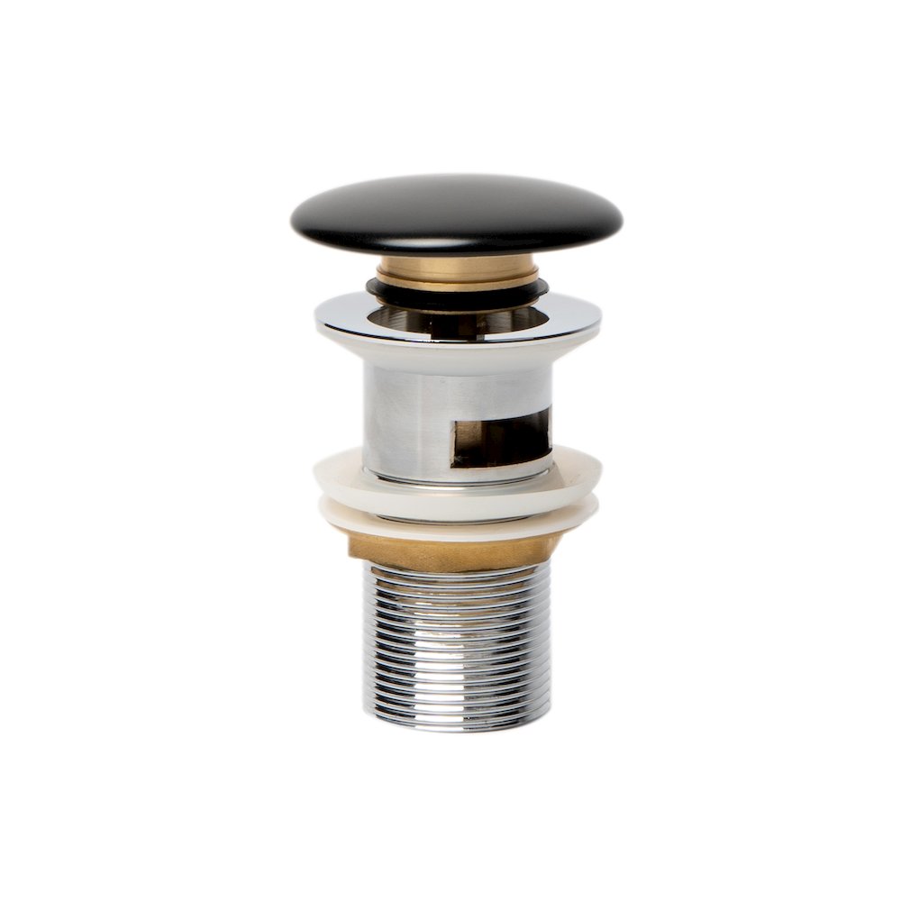 Black Matte Ceramic Mushroom Top Pop Up Drain for Sinks with Overflow. Picture 3