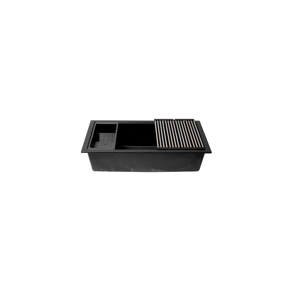 Black 33" Granite Composite Workstation Step Rim Single Bowl Undermount Sink. Picture 1