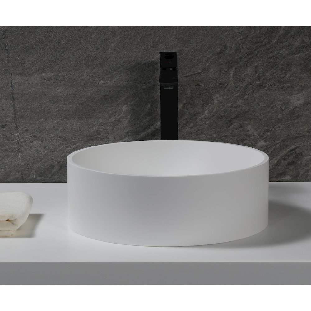 15" Round White Matte Solid Surface Resin Sink. Picture 3