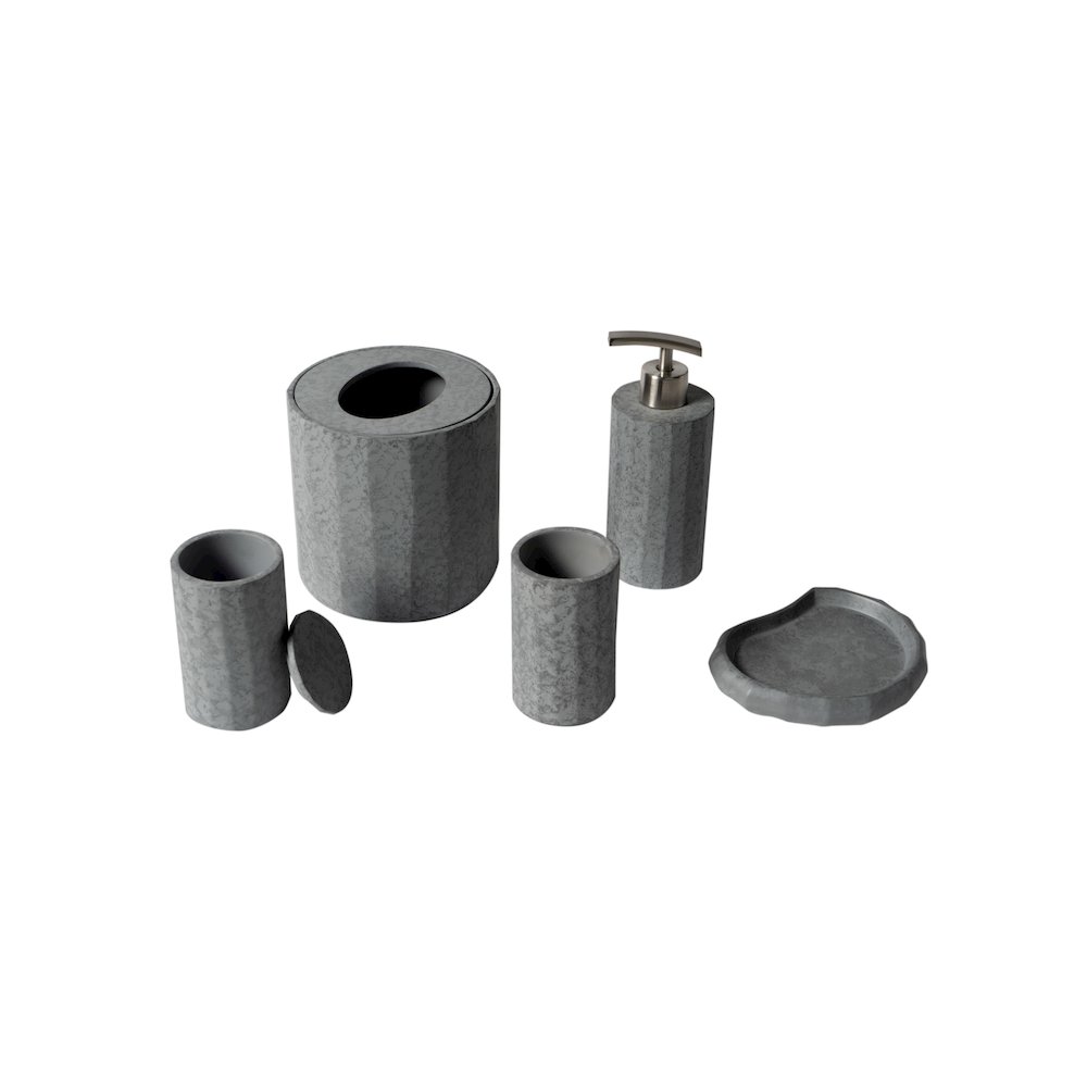 5 Piece Solid Concrete Gray Matte Bathroom Accessory Set. Picture 1